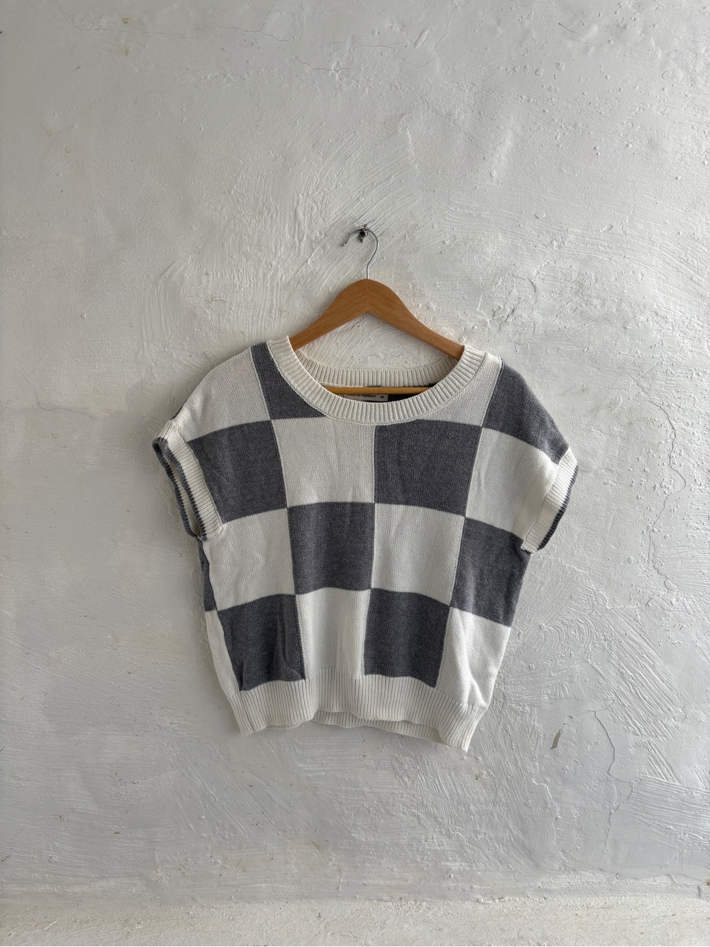Anthropogies moon + Madison knit checkered short sleeve sweater top